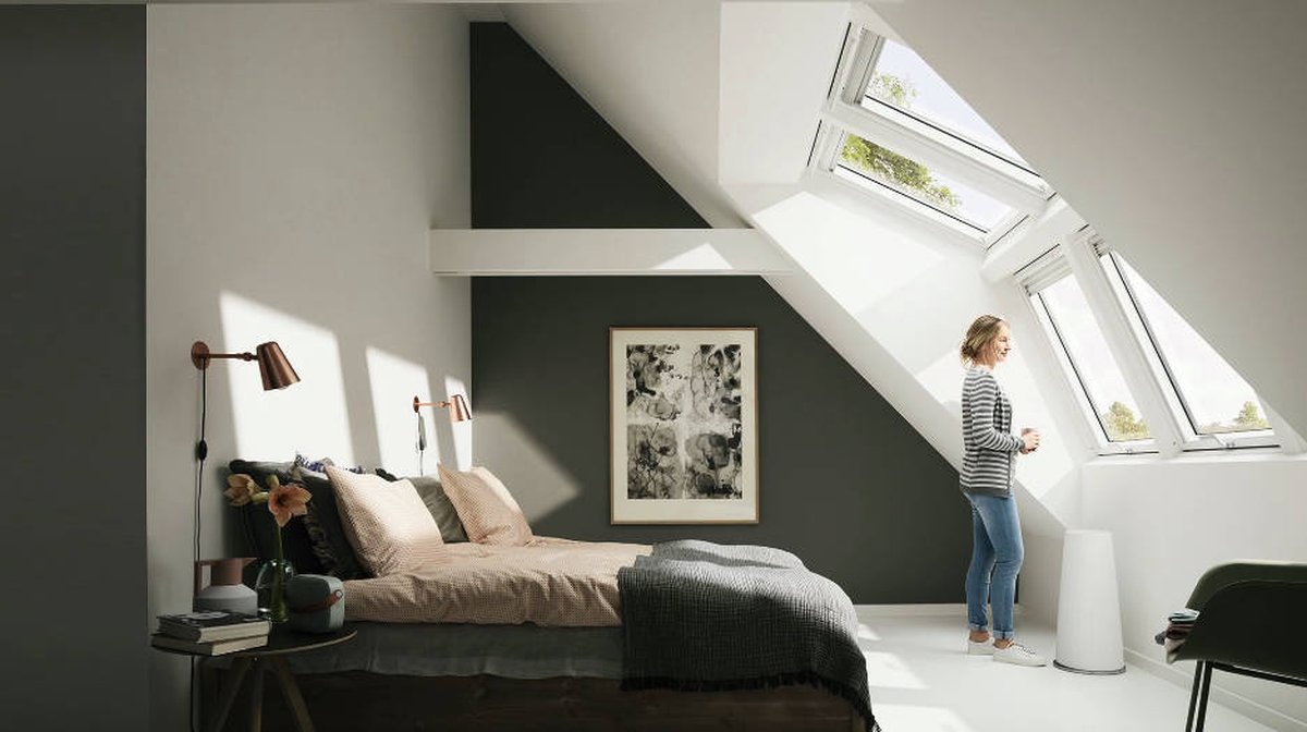 Click here to view this image of Add Space - Add Light in full screen with accompanying information. Short version: Velux dormer windows provide an alternative to traditional flat roof dormers that offer more daylight, greater view and ideal for increasing headroom height. Photograph of Add Space - Add Light